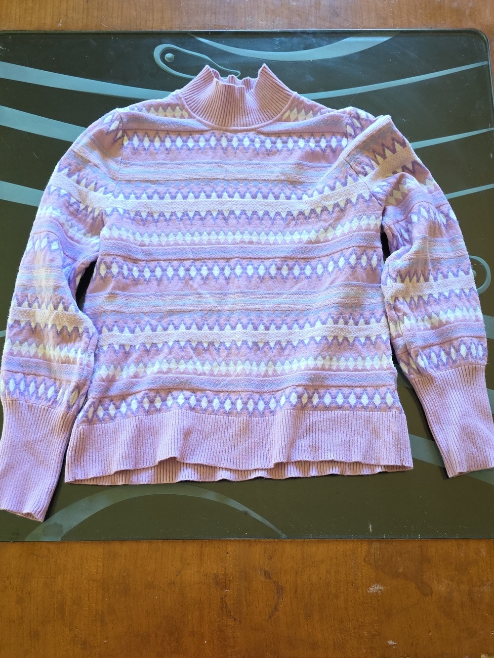 Pastel Pink Mock Neck Patterned Sweater